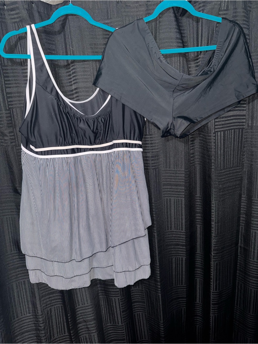 Black & White Layered Tankini Top with Swim Shorts